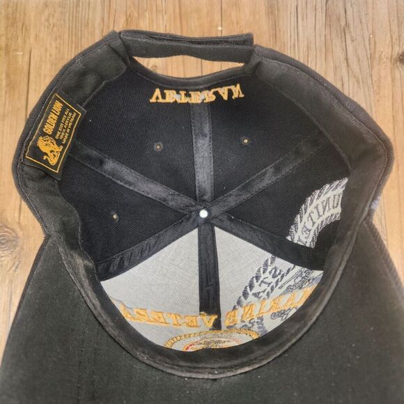 Marine Veteran Golden Lion Strapback Hat Cap Black Embroidered Military Service - Picture 9 of 10